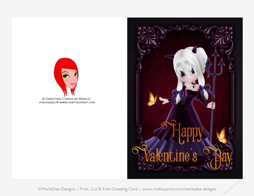 Little Cookie Girl Devil Quick Cut & Fold Valentines Day 5x7 Greeting Card - Blonde Hair 2