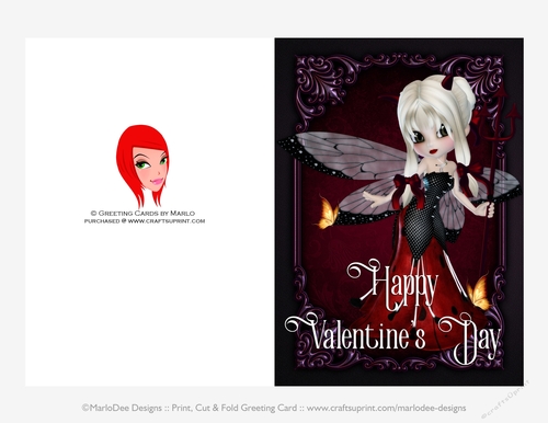 Little Ladybug Devil Girl Quick Cut & Fold Valentines Day 5x7 Greeting Card - Blonde Hair 
