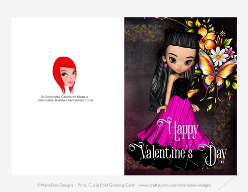 Little Girl in Pink & Black Dress Quick Cut & Fold Valentines Day 5x7 Greeting Card 
