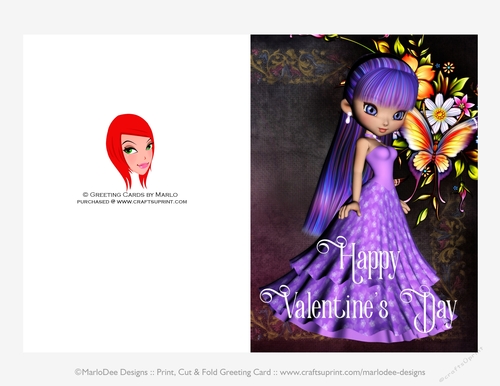 Little Cookie Girl in Purple Dress Quick Cut & Fold Valentines Day 5x7 Greeting Card 
