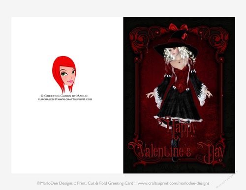 Red & Black Dress Witch Gothic Cut & Fold Valentines Day 5x7 Greeting Card - Blonde Hair