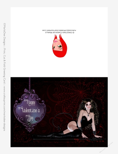 Sexy Devil Woman Cut & Fold Valentines Day 5x7 Greeting Card - Black Hair
