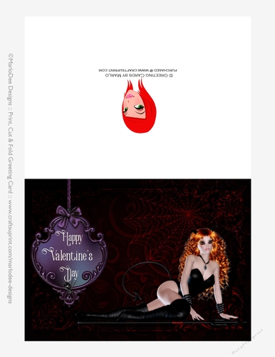 Sexy Devil Woman Cut & Fold Valentines Day 5x7 Greeting Card - Red Hair