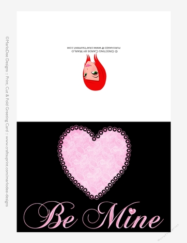 Pink Heart Cut & Fold Be Mine Valentines Day 5x7 Greeting Card