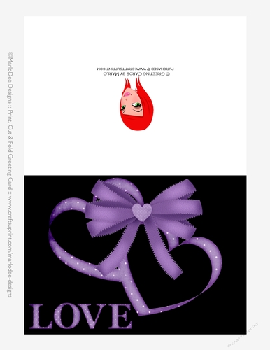 Double Purple Hearts Cut & Fold Love Valentines Day 5x7 Greeting Card