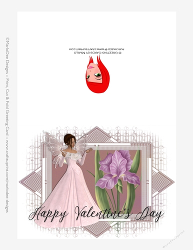 Beautiful Fairy with Iris Flower Cut & Fold Happy Valentines Day 5x7 Greeting Card
