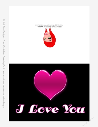 Shiny Pink Heart Cut & Fold I Love You Valentines Day 5x7 Greeting Card