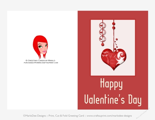 Modern Abstract Red Dropping Heart Cut & Fold Valentines Day 5x7 Greeting Card
