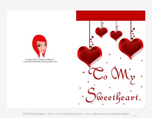 Red Dropping Hearts Cut & Fold Sweetheart Valentines Day 5x7 Greeting Card