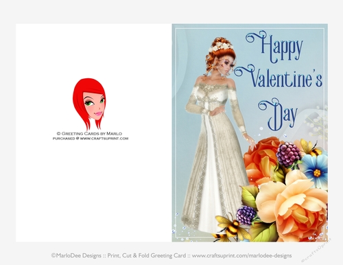 Elegant Redhead Woman with Beautiful Roses - Cut & Fold Valentines Day 5x7 Greeting Card