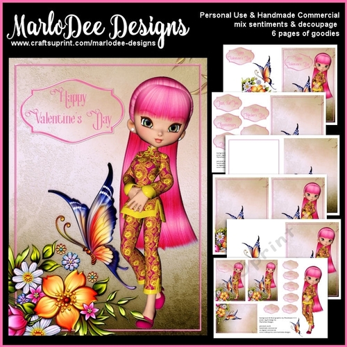 Asian Girl Mix Sentiments Mini Card Kit 3