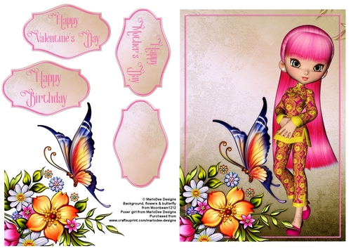 Pretty Asian Cookie Girl 3 Quick Card Sheet