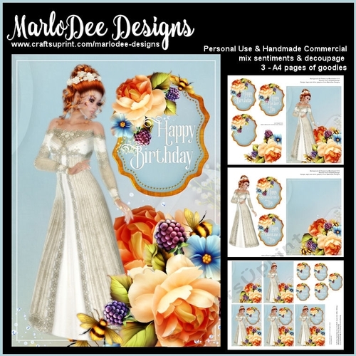 Elegant Redhead Woman with Roses Mix Sentiments Mini Card Kit