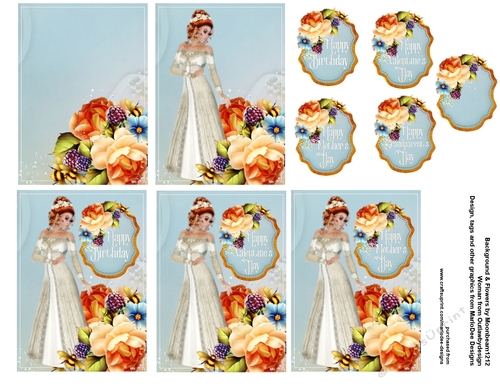 Elegant Redhead Woman with Roses Gift Tags Sheet