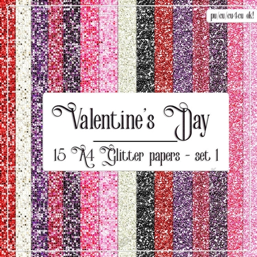 Valentines Day Colors 1 - Glitter Pattern A4 Size Backgrounds set 1