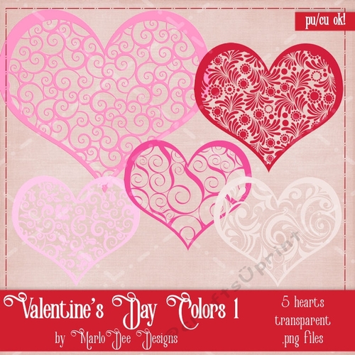 Valentines Day Colors 1 - Designed Hearts Package 1