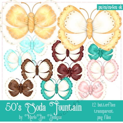 50s Soda Fountain Butterfly Graphics Package 2