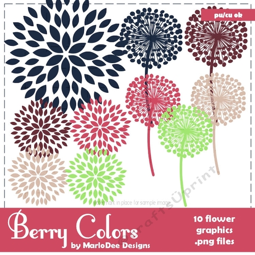 Berry Colors Dahlia & Dandelion Flower Graphics