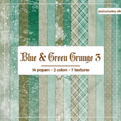 Blue & Green Grunge Texture Paper Backgrounds Kit 3