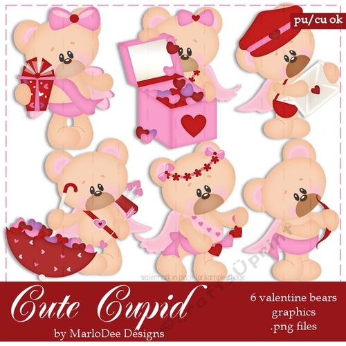Cute Cupid - Marshmallow & Honey Teddy Bears Valentines Day Clip Art