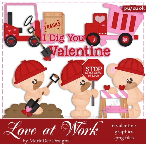 Love at Work - Marshmallow Bear Valentines Day Clip Art