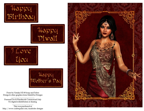Beautiful Indian Woman Quick Card - Birthday, Mothers Day, Diwali & I Love You