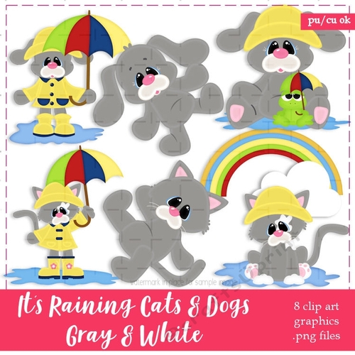 Its Raining Gray Dogs & Cats Clipart