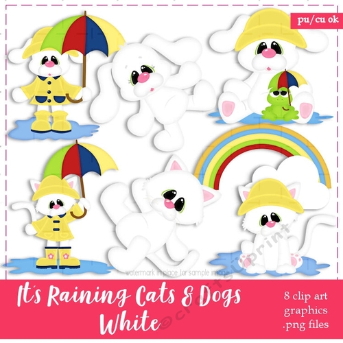 Its Raining White Dogs & Cats Clipart