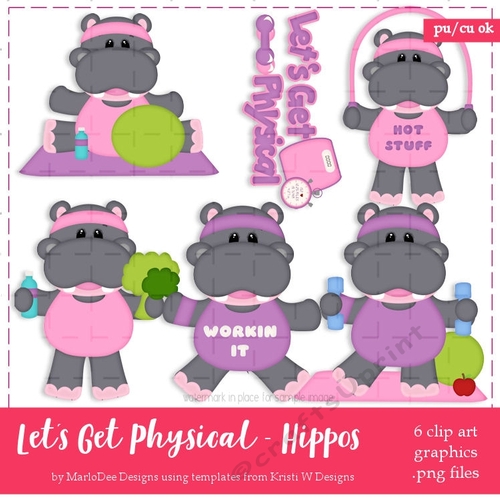 Lets Get Physical Hippos Clipart