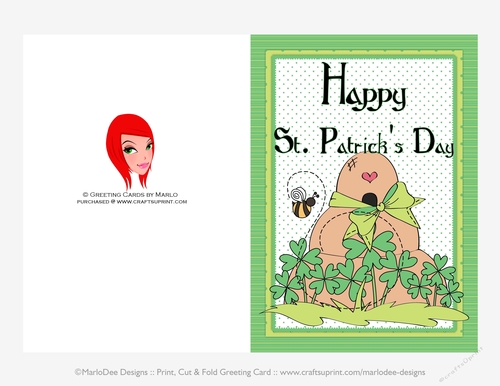 Beehive with Shamrocks - Happy St. Patricks Day 5x7 Cut & Fold Card (CU Allowed)