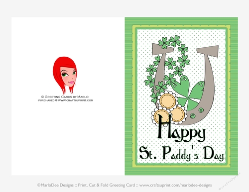Horseshoe with Shamrocks - Happy St. Paddys Day 5x7 Cut & Fold Card (CU Allowed)