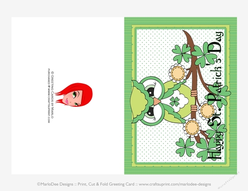 Irish Owl - Happy St. Patricks Day 5x7 Cut & Fold Card (CU Allowed)