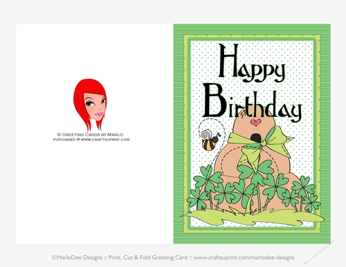 Beehive with Shamrocks - March Birthday 5x7 Cut & Fold Card (CU Allowed)
