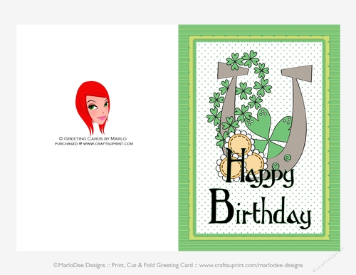 Horseshoe with Shamrocks - March Birthday 5x7 Cut & Fold Card (CU Allowed)