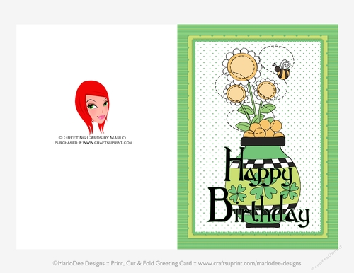 Shamrock Vase with Gold and Flowers - March Birthday 5x7 Cut & Fold Card (CU Allowed)