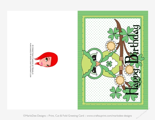Irish Owl - March Birthday 5x7 Cut & Fold Card (CU Allowed)