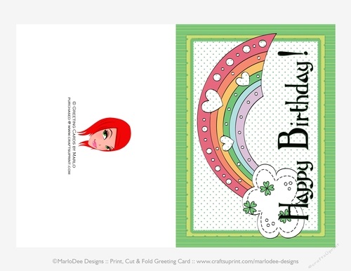 Rainbow with Hearts - March Birthday 5x7 Cut & Fold Card (CU Allowed)