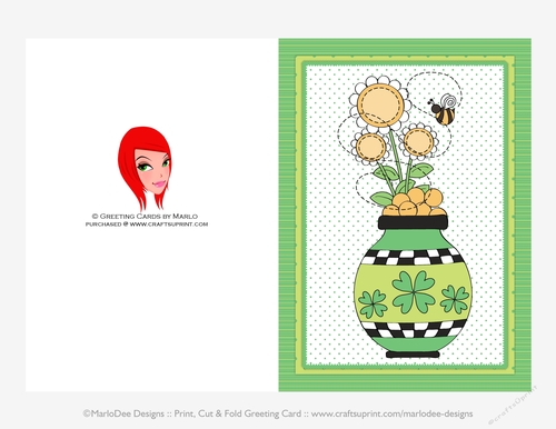 Shamrock Vase with Gold and Flowers - Blank 5x7 Cut & Fold Card (CU Allowed)