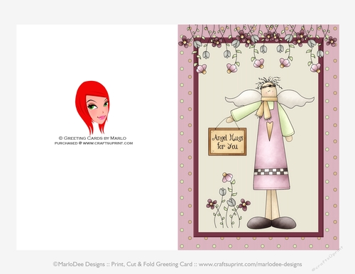 Primitive Angel - Angel Hugs for You - 5x7 Cut & Fold Card (CU Allowed)