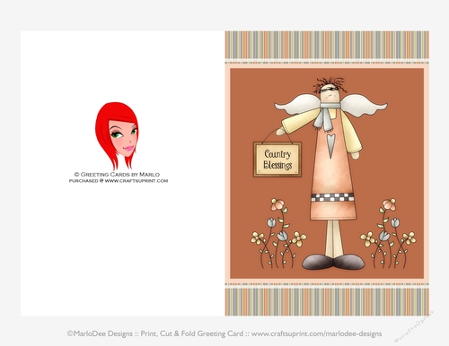 Primitive Angel - Country Blessings - 5x7 Cut & Fold Card (CU Allowed)