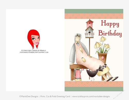 Primitive Girl D2 - Happy Birthday 5x7 Cut & Fold Card (CU Allowed)
