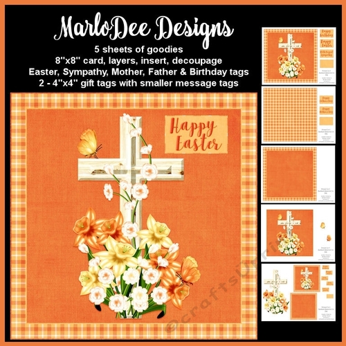 Wooden Cross with Orange & Golden Flowers - Mini Card Kit