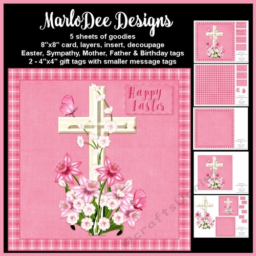 Wooden Cross with Pink Flowers - Mini Card Kit