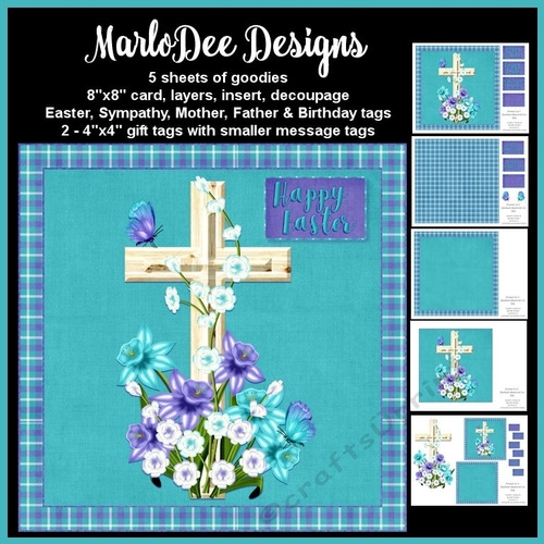 Wooden Cross with Blue Flowers - Mini Card Kit