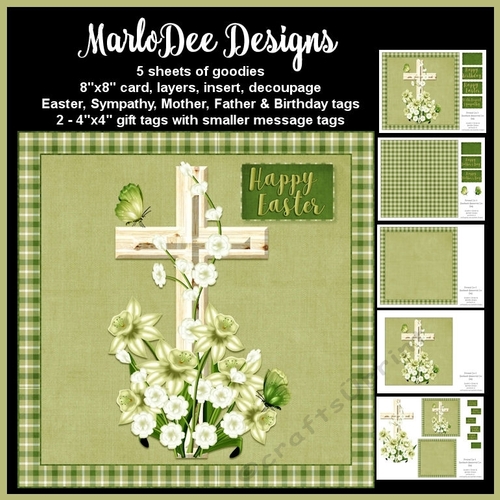 Wooden Cross with Green Flowers - Mini Card Kit