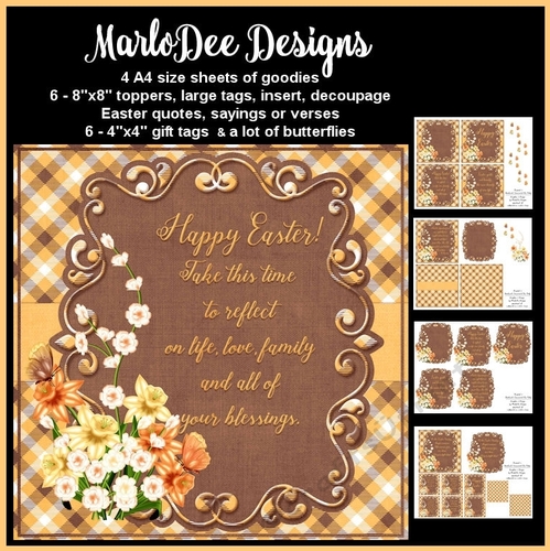 Easter Quotes & Sayings - Brown & Golden Plaid & Flowers Mini Card Kit d1