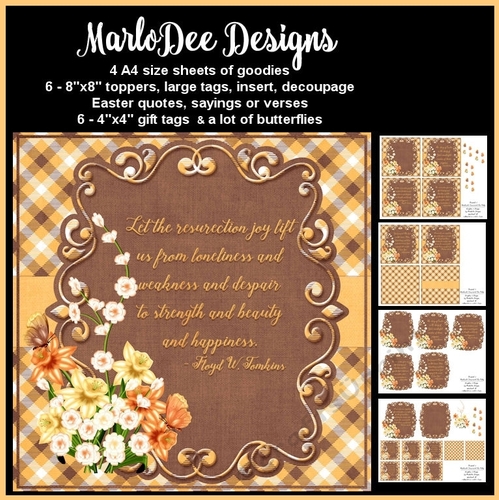 Easter Quotes & Sayings - Brown & Golden Plaid & Flowers Mini Card Kit d3