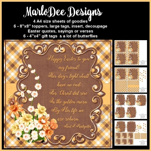 Easter Quotes & Sayings - Brown & Golden Plaid & Flowers Mini Card Kit d4