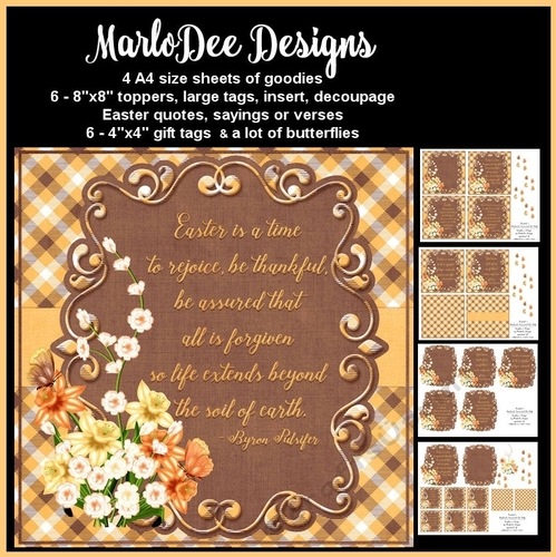 Easter Quotes & Sayings - Brown & Golden Plaid & Flowers Mini Card Kit d5