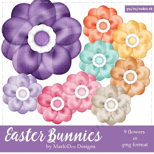 Easter Bunnies Flowers set 1